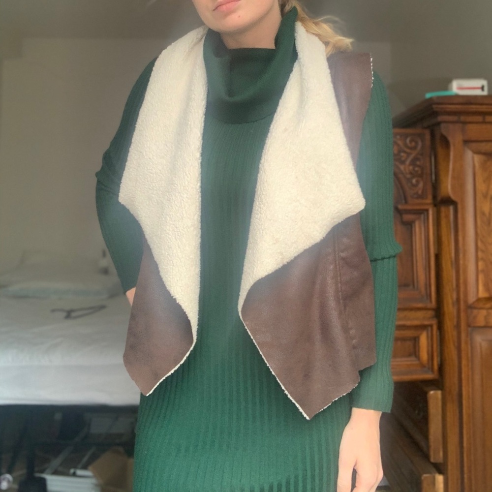Faux leather and fur vest
